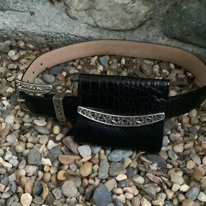 Brighton Black Leather Belt Bag with Silver Accents